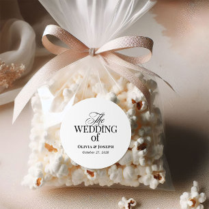 Pegatina Redonda Classic Luxe   Boda simple en blanco y negro