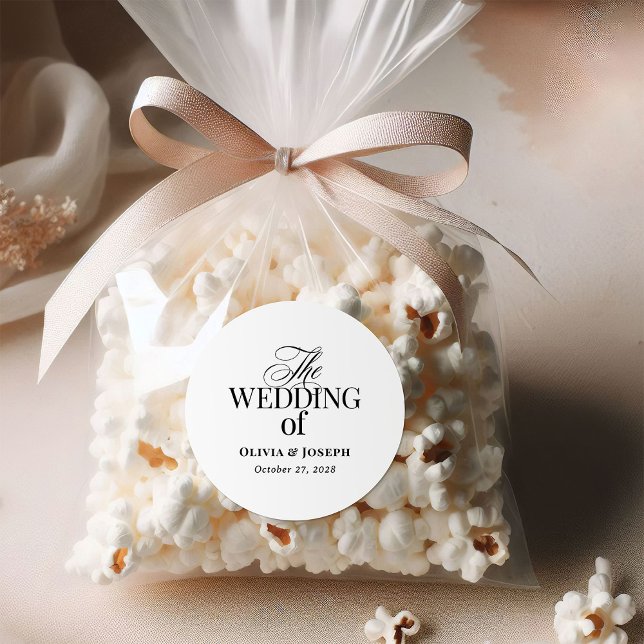 Pegatina Redonda Classic Luxe | Boda simple en blanco y negro (Subido por el creador)