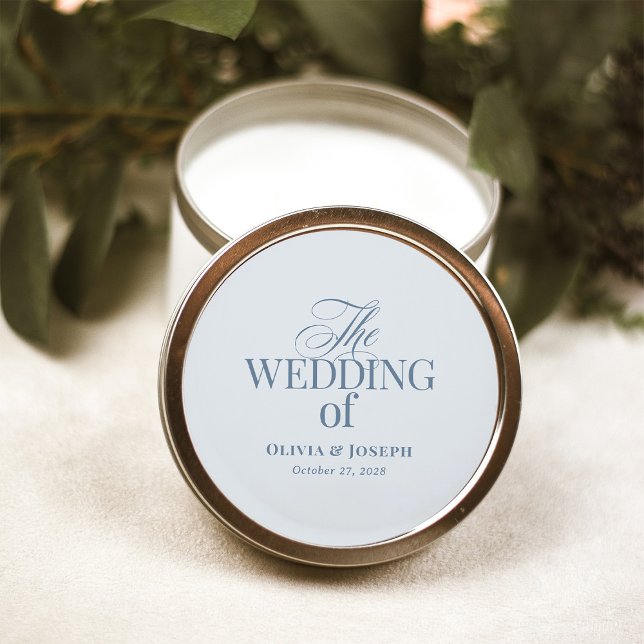 Pegatina Redonda Classic Luxe | Elegant Light Dusty Blue Wedding (Subido por el creador)