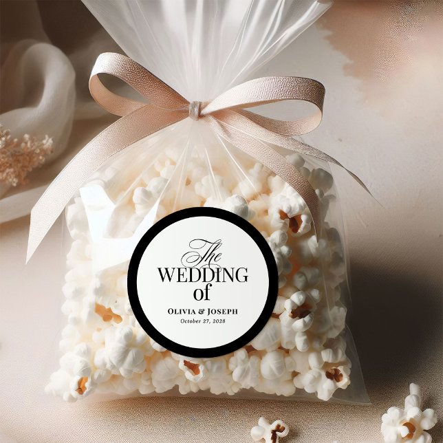 Pegatina Redonda Classic Luxe | Elegante Boda blanco y negro (Subido por el creador)