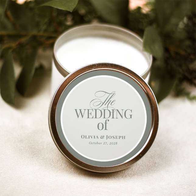 Pegatina Redonda Classic Luxe | Elegante Boda Sage Green (Subido por el creador)