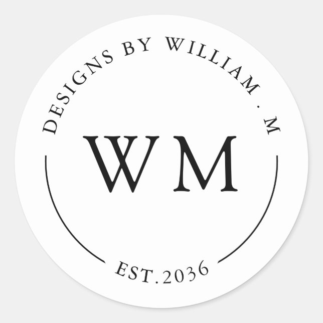Pegatina Redonda Classic Monogram Serif Name (Anverso)