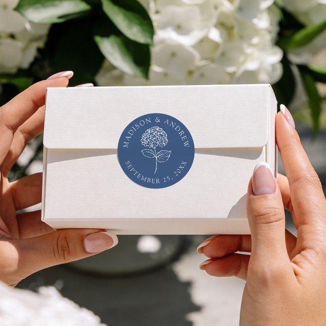 Pegatina Redonda Classic Navy Blue Hydrangea Wedding (Subido por el creador)