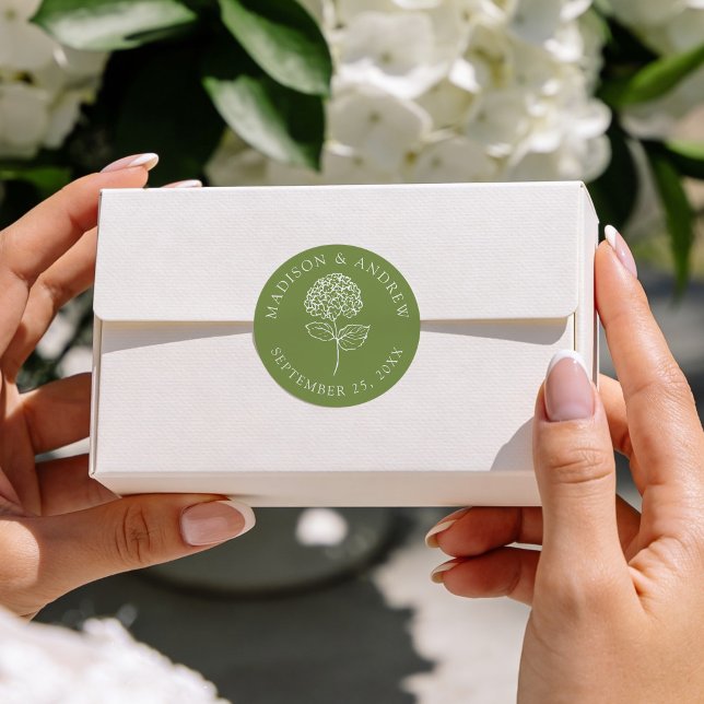 Pegatina Redonda Classic Olive Green Hydrangea Wedding (Subido por el creador)