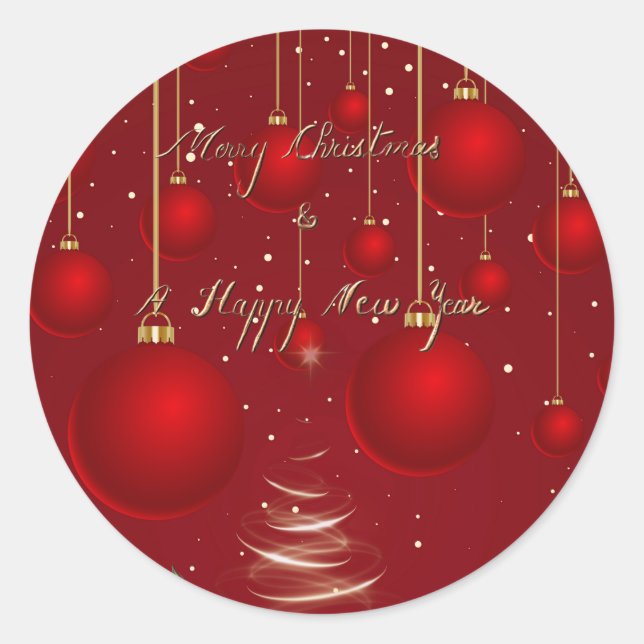 Pegatina Redonda  Classic Red Christmas Ornaments Christmas  (Anverso)