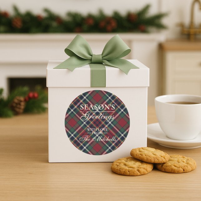 Pegatina Redonda Classic Red Dark Blue Green Plaid Pattern (Subido por el creador)