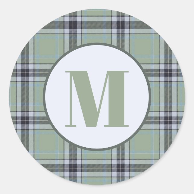Pegatina Redonda Classic Sage Green Blue Gray Tartan Plaid Pattern  (Anverso)
