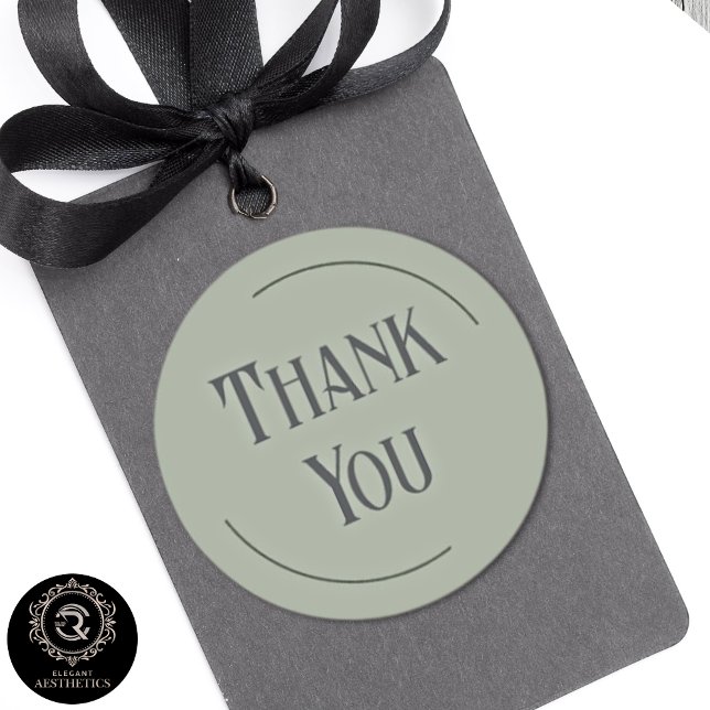 Pegatina Redonda Classic Sage Green Thank You Business Branding (Classic Sage Green Thank You Business Branding Round Sticker)