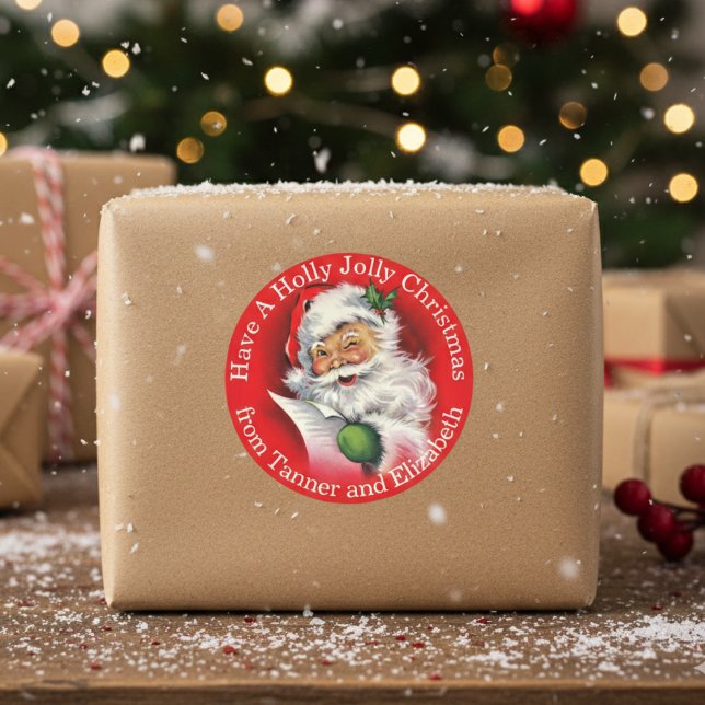 Pegatina Redonda Classic Santa Holly Jolly Christmas Custom Holiday (Classic Santa Holly Jolly Christmas Custom Holiday Classic Round Sticker)