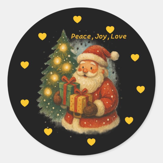 Pegatina Redonda Classic Santa Under Tree Christmas Round Sticker (Anverso)