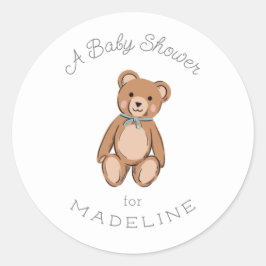 Pegatina Redonda Classic Teddy Bear Blue Baby Shower