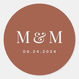 Pegatina Redonda Classic Terracotta Monogram Typography Wedding