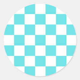 Pegatina Redonda Classic visual turquoise blue checkerboard