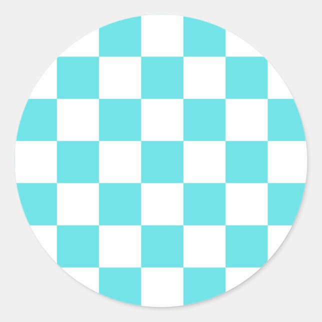Pegatina Redonda Classic visual turquoise blue checkerboard  (Anverso)