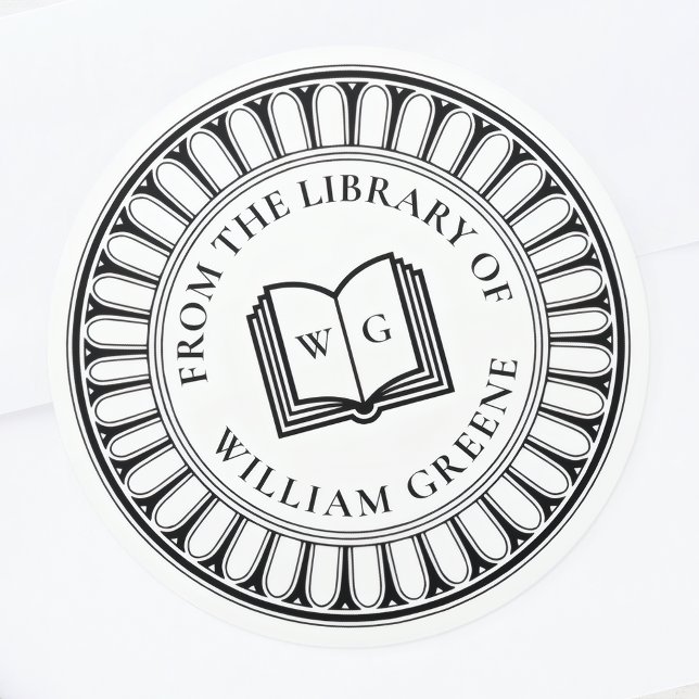 Pegatina Redonda Classical Open Book Monogram Ex Libris Bookplate (Subido por el creador)