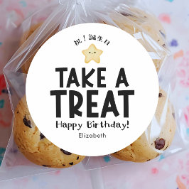 Pegatina Redonda Classroom Birthday Treat Kawaii Star Simple