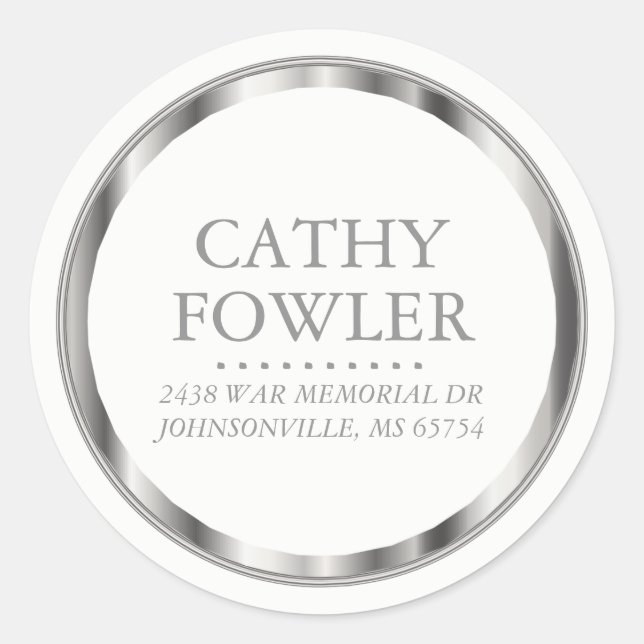 Pegatina Redonda Classy Address Silver and White Labs (Anverso)