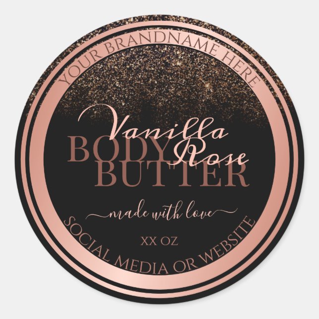 Pegatina Redonda Classy Black Product Packaging Labs Rosa Gold (Anverso)