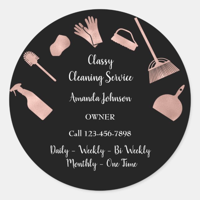 Pegatina Redonda Classy Cleaning Services Gold Logotipo de Rosa de  (Anverso)