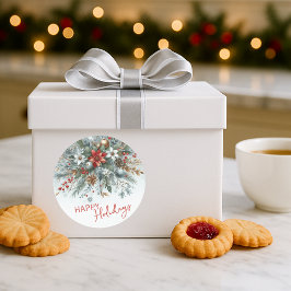 Pegatina Redonda Classy Dark Red Teal Blue Green Floral Wreath