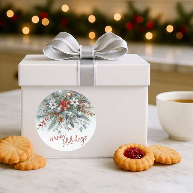 Pegatina Redonda Classy Dark Red Teal Blue Green Floral Wreath (Subido por el creador)