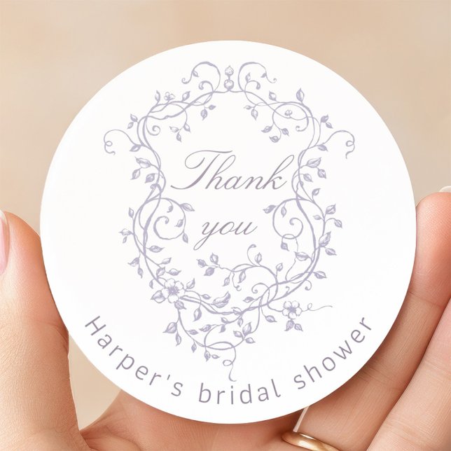 Pegatina Redonda Classy French Lavender Bridal Shower Thank You (Subido por el creador)