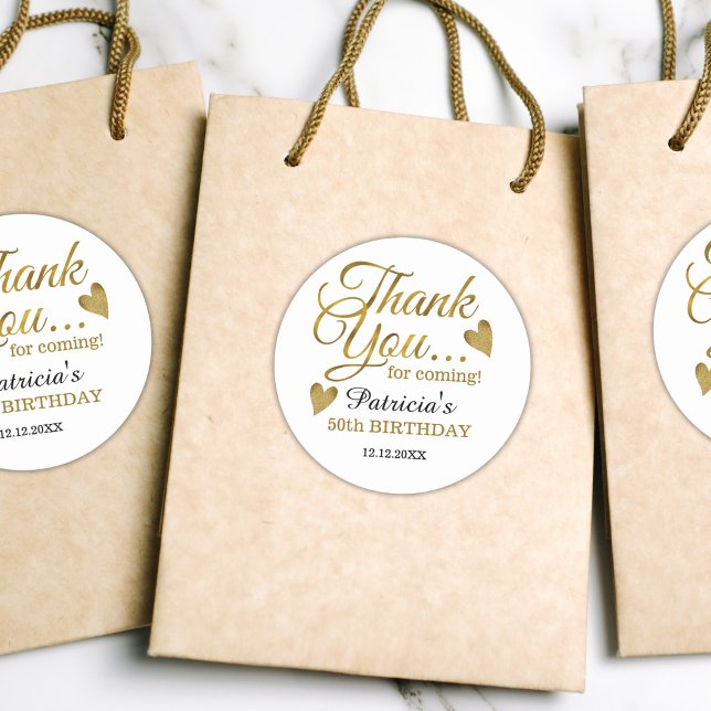 Pegatina Redonda Classy Gold 50th Birthday Gracias (Classy Gold 50th Birthday Thank You Classic Round Sticker birthday party favors)