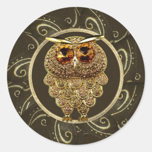 Pegatina Redonda Classy Gold Jewels Steampunk Owl Pegatinas