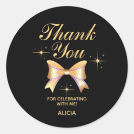 Pegatina Redonda Classy Gold Ribbon Chica Black Birday Gracias