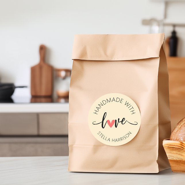 Pegatina Redonda Classy Handmade With Love Personalized (Classy Handmade With Love Personalized Classic Round Sticker)