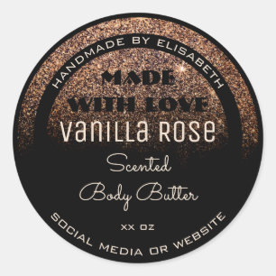 Pegatina Redonda Classy Product Labs Black Rosa Gold Purpurina Rain