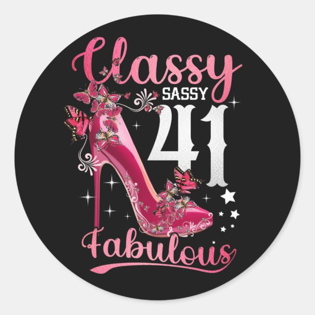 Pegatina Redonda Classy Sassy 41 And Faburlous 41st Birthday Floral (Anverso)