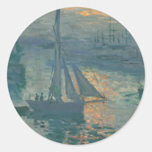 Pegatina Redonda Claude Monet Amanecer Marino Barco de Vela Impresi