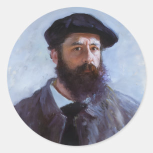 Pegatina Redonda Claude Monet, Autorretrato con boina,