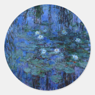 Pegatina Redonda Claude Monet Blue Water Lilies