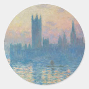 Pegatina Redonda Claude Monet Casas del Parlamento Puesta de sol