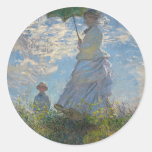 Pegatina Redonda Claude Monet con Parasol 1875