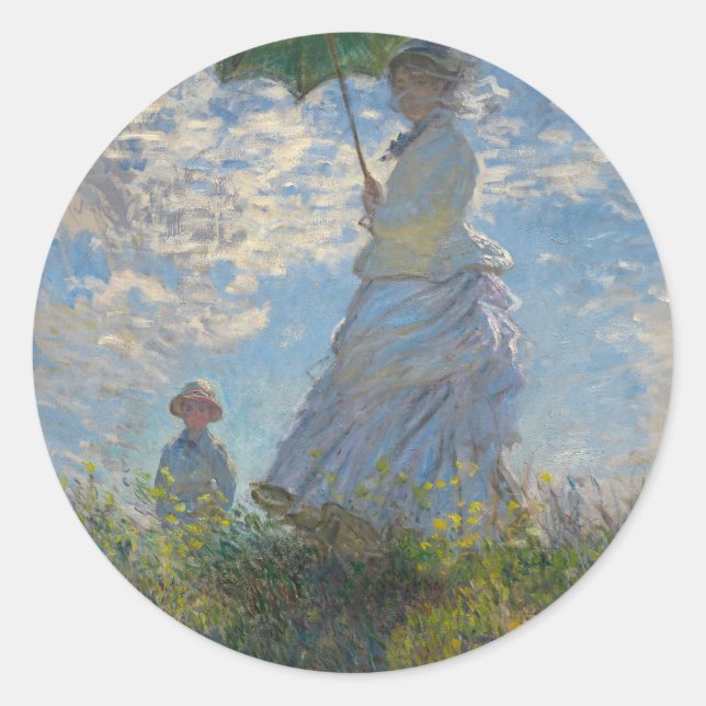 Pegatina Redonda Claude Monet con Parasol 1875 (Anverso)