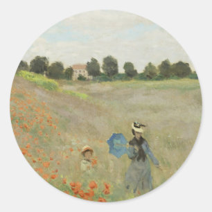 Pegatina Redonda Claude Monet El campo de amapolas cerca de Argente