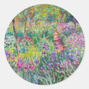 Pegatina Redonda Claude Monet - El jardín de iris en Giverny