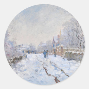 Pegatina Redonda Claude Monet - Escena de nieve en Argenteuil