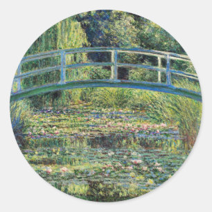 Pegatina Redonda Claude Monet - Estanque de nenúfares y puente japo
