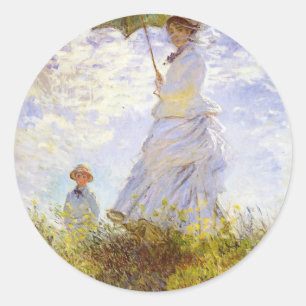 Pegatina Redonda Claude Monet - La Mujer Con El Parasol