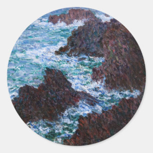 Pegatina Redonda Claude Monet - Las rocas en Belle-Ile, Costa Salva
