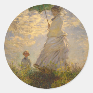 Pegatina Redonda Claude Monet: Mujer con Parasol, 1875