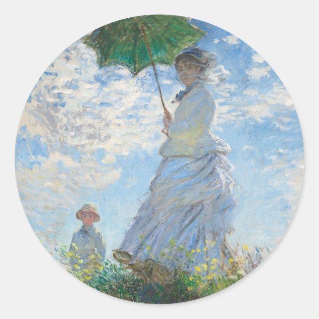 PEGATINA REDONDA CLAUDE MONET "MUJER CON UN SOLO PARASOLO" (Anverso)
