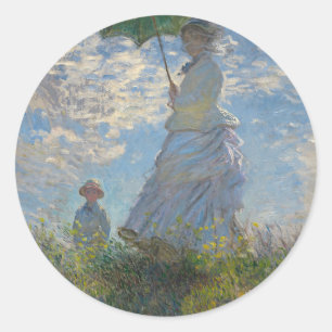 Pegatina Redonda Claude Monet - Mujer con una obra de arte de Paras