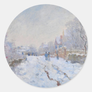 Pegatina Redonda Claude Monet // Nieve en Argenteuil