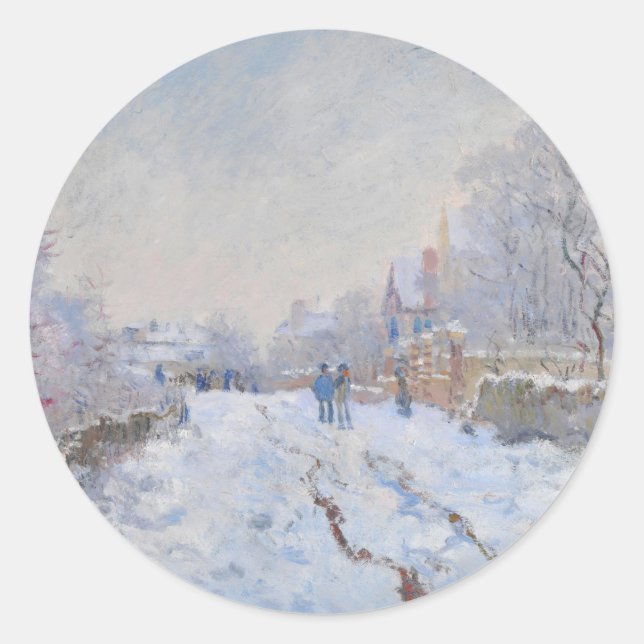 Pegatina Redonda Claude Monet // Nieve en Argenteuil (Anverso)
