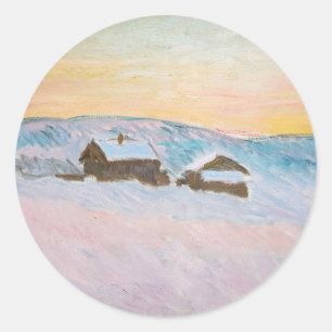 Pegatina Redonda Claude Monet - Paisaje de Noruega, Casas Azules
